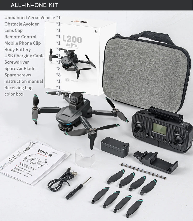 L200 PRO MAX Drone 4K Gimbal Profissional de 2 Eixos 360 °   Motor sem escova para evitar obstáculos GPS Quadcopter FPV RC Drones