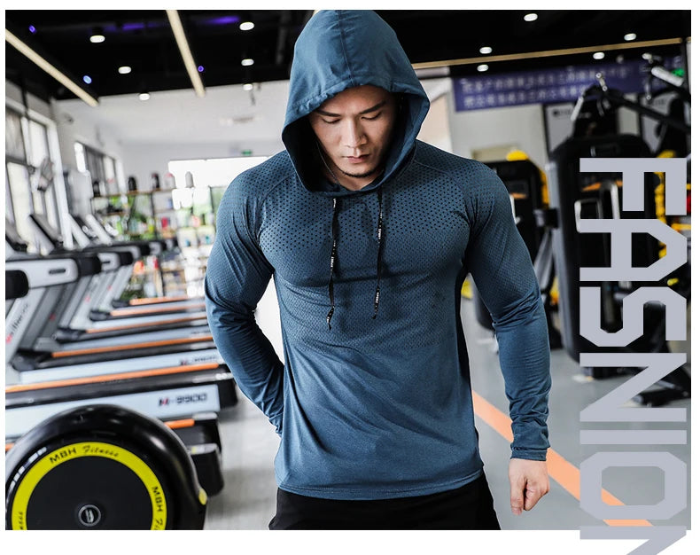 Agasalho de fitness dos homens correndo esporte hoodie ginásio corredores com capuz camisas de treino ao ar livre topos roupas moletom de treinamento muscular