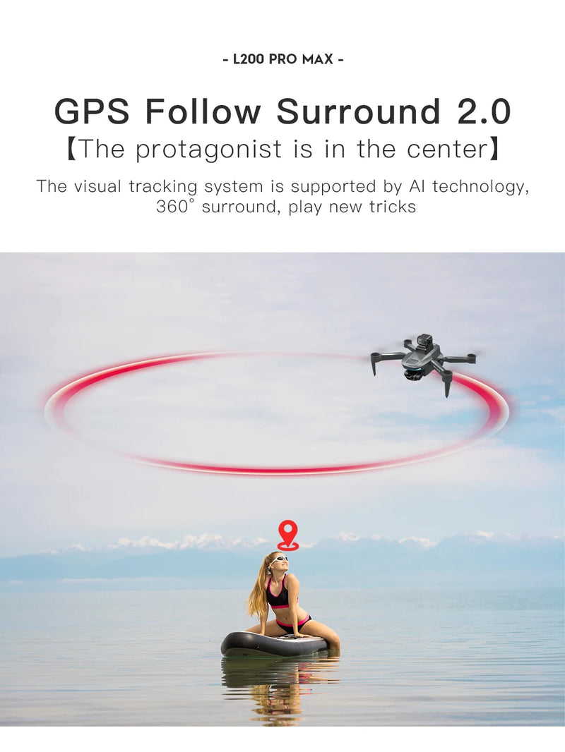 L200 PRO MAX Drone 4K Gimbal Profissional de 2 Eixos 360 °   Motor sem escova para evitar obstáculos GPS Quadcopter FPV RC Drones