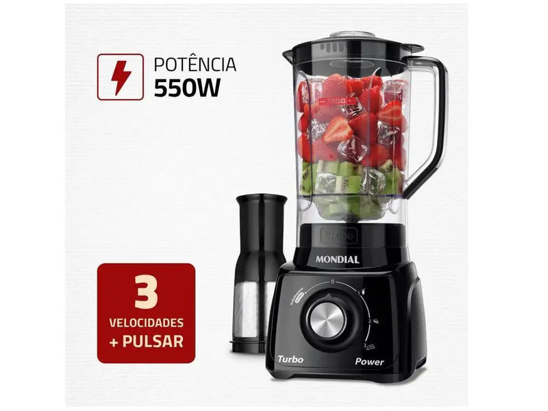 Liquidificador L-99 FB Black Mondial Turbo Power com filtro de 3 velocidades 550W - 220V
