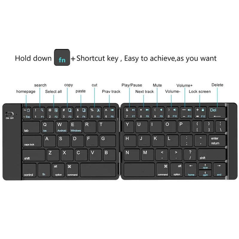 Mini teclado sem fio dobrável ultra fino portátil bluetooth teclado dobrável recarregável para windows android ios