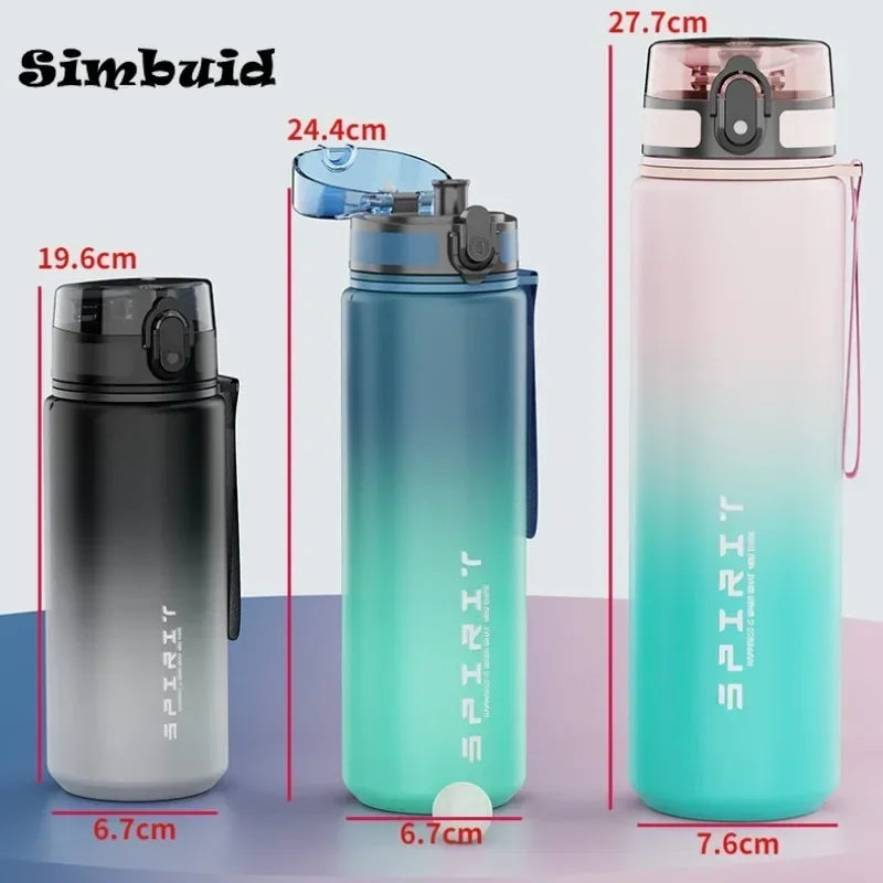Leak Proof Sports Water Bottle, Copo de plástico colorido, Beber para viagens ao ar livre, Ginásio portátil Fitness Jugs, 500ml 650ml 1000ml