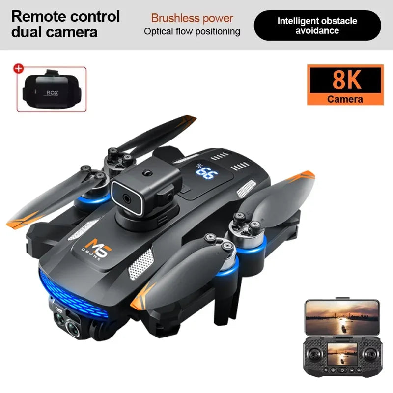 M6 drone 8k hd câmera dupla sem escova com tela fotografia aérea fluxo óptico evitar obstáculos dobrável avião rc brinquedo presente