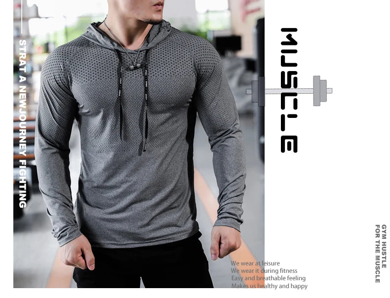 Agasalho de fitness dos homens correndo esporte hoodie ginásio corredores com capuz camisas de treino ao ar livre topos roupas moletom de treinamento muscular