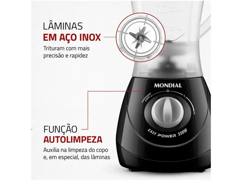 Liquidificador Mondial Easy Power Preto L-550-W 2 velocidades 550W - 110V