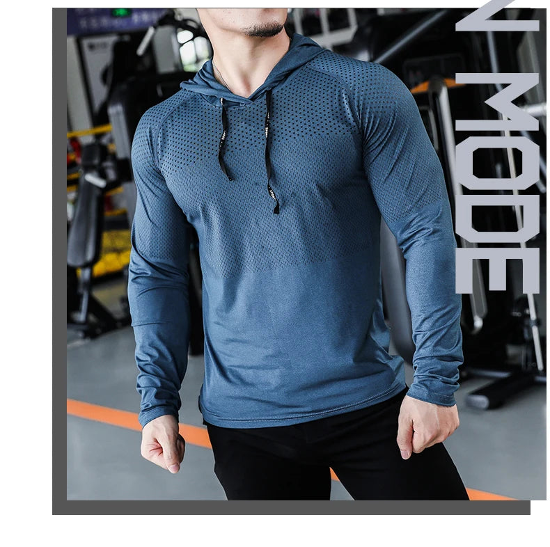 Agasalho de fitness dos homens correndo esporte hoodie ginásio corredores com capuz camisas de treino ao ar livre topos roupas moletom de treinamento muscular