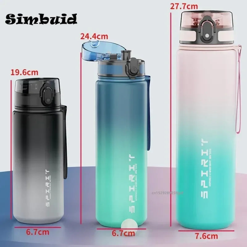 Leak Proof Sports Water Bottle, Copo de plástico colorido, Beber para viagens ao ar livre, Ginásio portátil Fitness Jugs, 500ml 650ml 1000ml