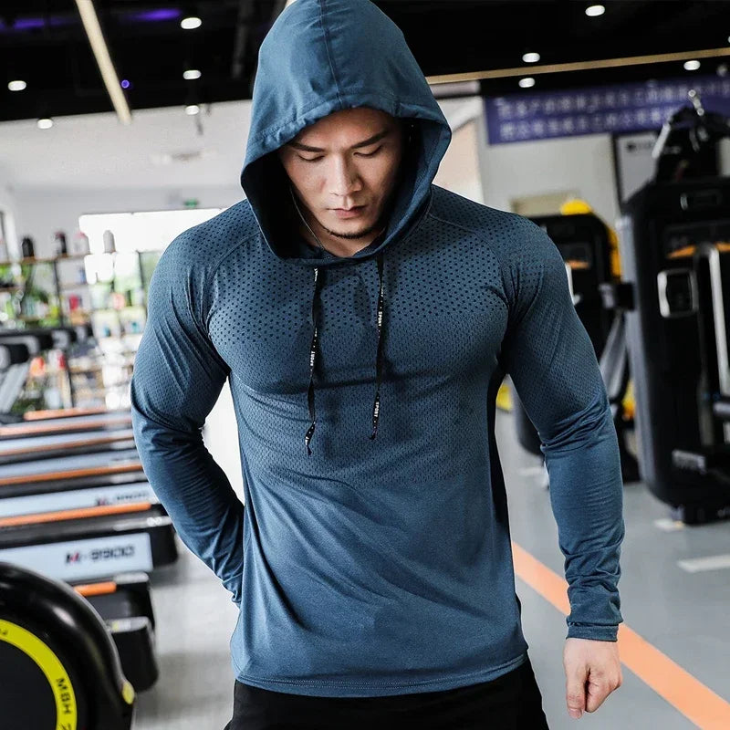 Agasalho de fitness dos homens correndo esporte hoodie ginásio corredores com capuz camisas de treino ao ar livre topos roupas moletom de treinamento muscular