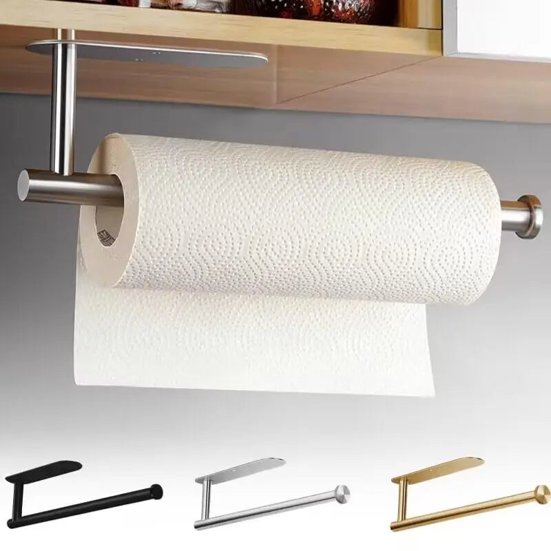 Suporte de toalha de papel higiênico autoadesivo, suporte de rolo de papel sem perfuração, gancho de cozinha, suporte de armazenamento, montagem na parede de aço inoxidável