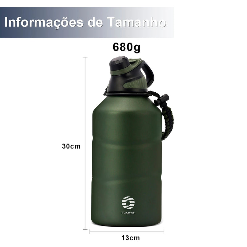 Garrafa Termica Aço Inoxidável,Grande Capacidade,Frasco De Vácuo Frio e Quente com Magnetic Force Cap e Corda,Ginásio,1.9L