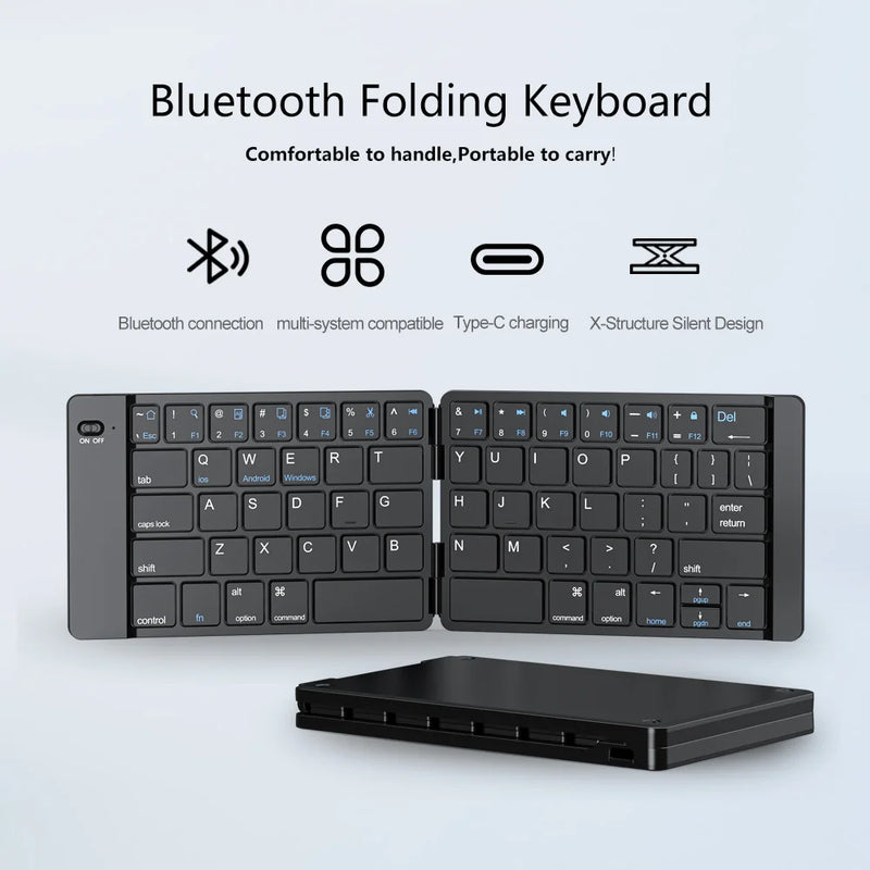 Mini teclado sem fio dobrável ultra fino portátil bluetooth teclado dobrável recarregável para windows android ios