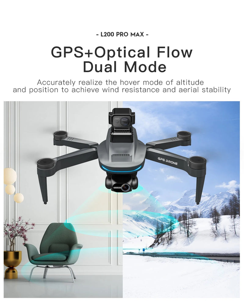 L200 PRO MAX Drone 4K Gimbal Profissional de 2 Eixos 360 °   Motor sem escova para evitar obstáculos GPS Quadcopter FPV RC Drones