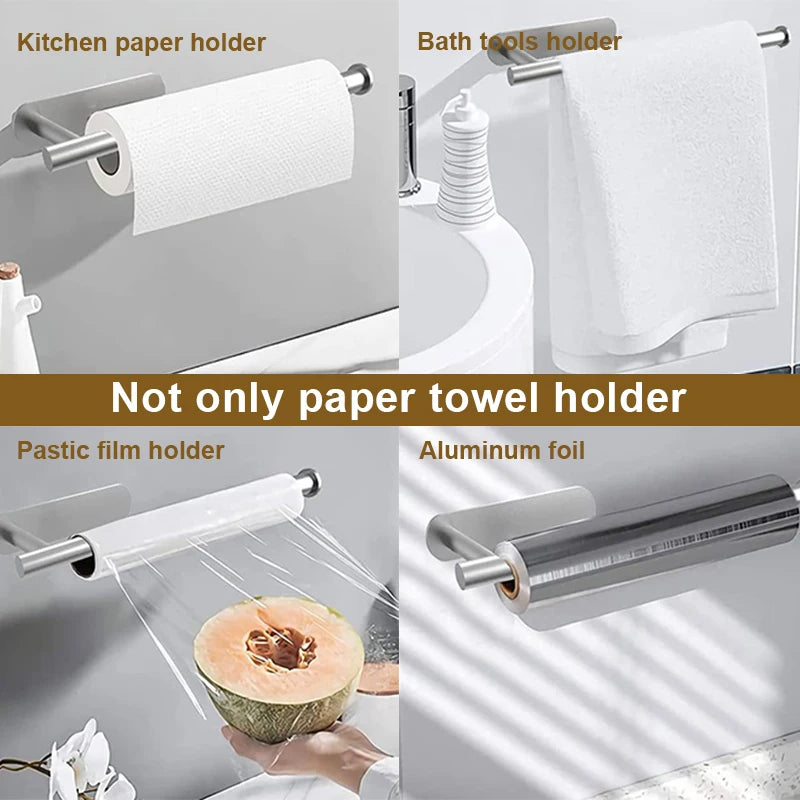 Suporte de toalha de papel higiênico autoadesivo, suporte de rolo de papel sem perfuração, gancho de cozinha, suporte de armazenamento, montagem na parede de aço inoxidável