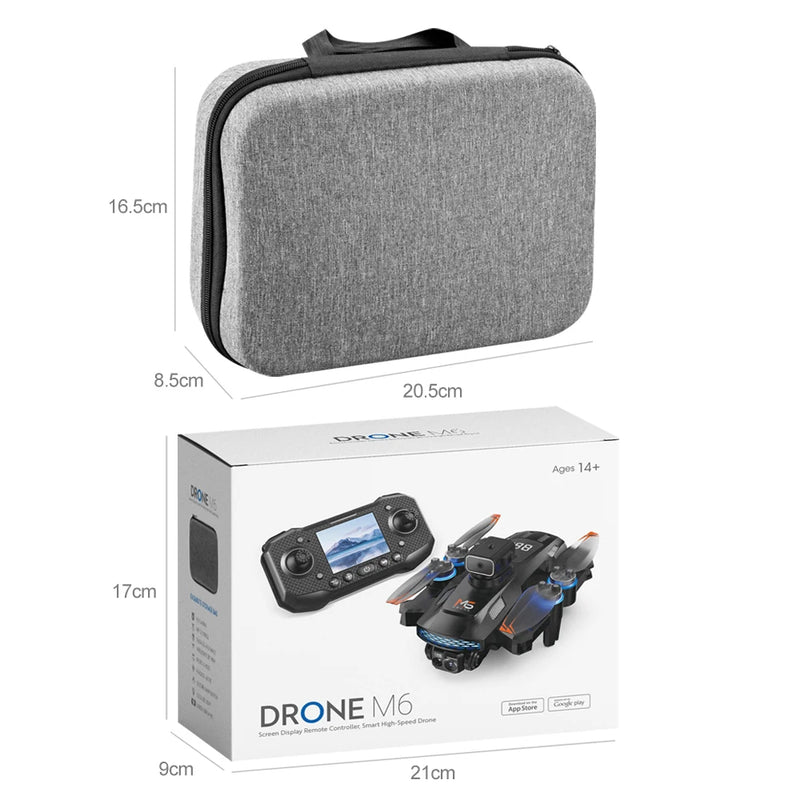 M6 drone 8k hd câmera dupla sem escova com tela fotografia aérea fluxo óptico evitar obstáculos dobrável avião rc brinquedo presente