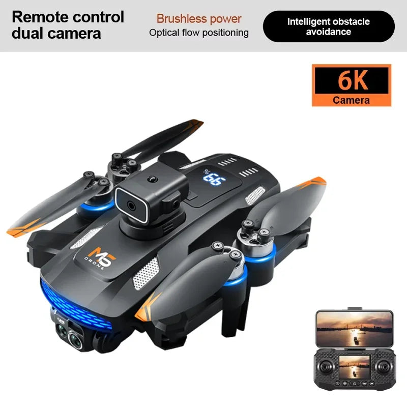 M6 drone 8k hd câmera dupla sem escova com tela fotografia aérea fluxo óptico evitar obstáculos dobrável avião rc brinquedo presente