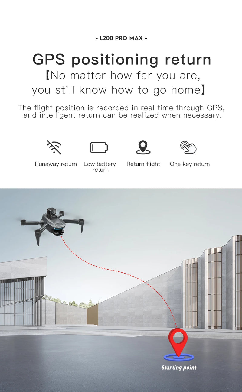 L200 PRO MAX Drone 4K Gimbal Profissional de 2 Eixos 360 °   Motor sem escova para evitar obstáculos GPS Quadcopter FPV RC Drones