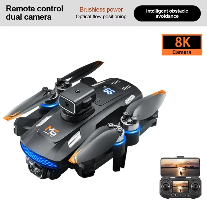 M6 drone 8k hd câmera dupla sem escova com tela fotografia aérea fluxo óptico evitar obstáculos dobrável avião rc brinquedo presente