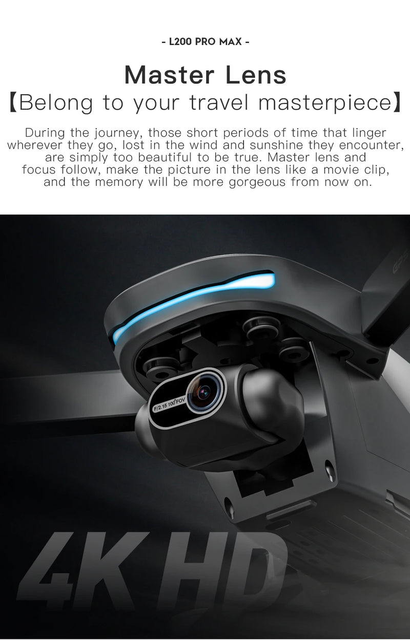 L200 PRO MAX Drone 4K Gimbal Profissional de 2 Eixos 360 °   Motor sem escova para evitar obstáculos GPS Quadcopter FPV RC Drones