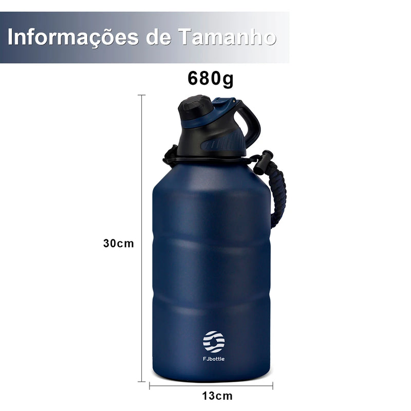 Garrafa Termica Aço Inoxidável,Grande Capacidade,Frasco De Vácuo Frio e Quente com Magnetic Force Cap e Corda,Ginásio,1.9L