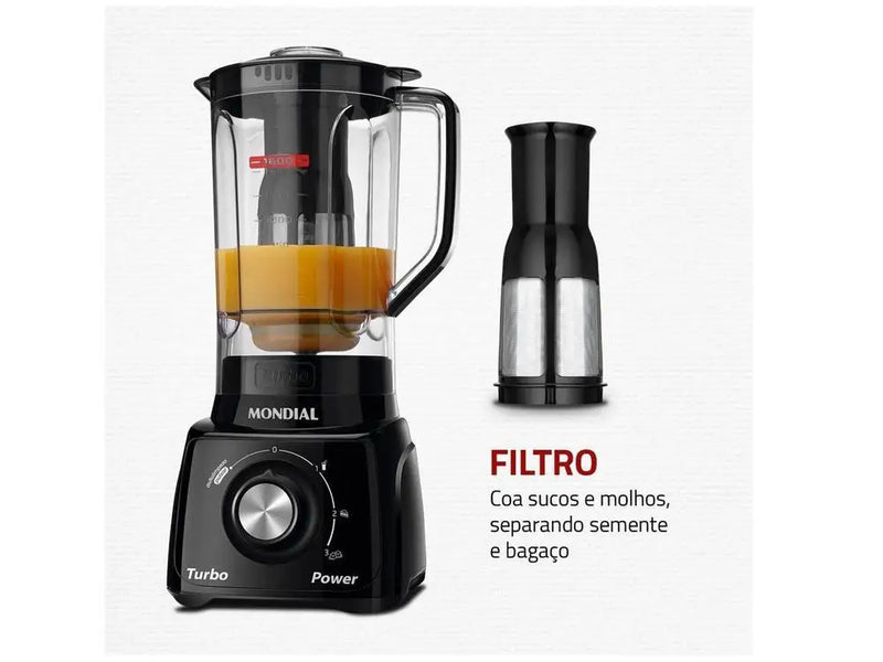 Liquidificador L-99 FB Black Mondial Turbo Power com filtro de 3 velocidades 550W - 220V