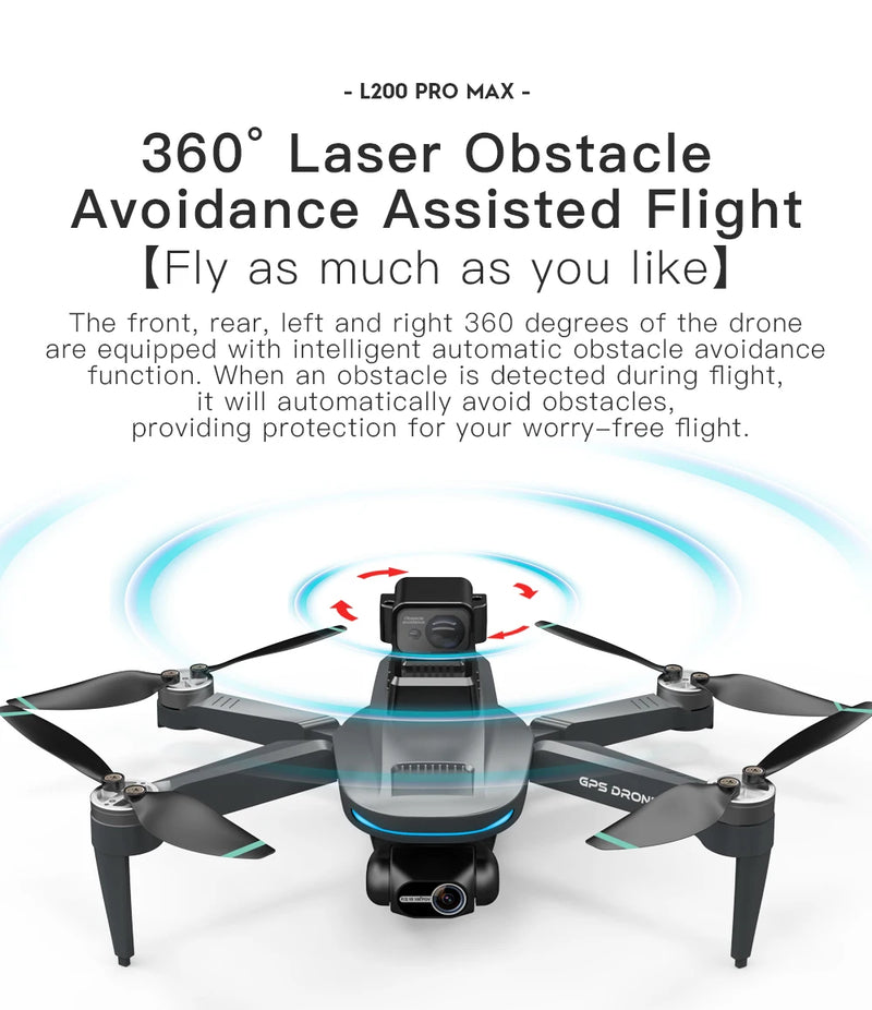 L200 PRO MAX Drone 4K Gimbal Profissional de 2 Eixos 360 °   Motor sem escova para evitar obstáculos GPS Quadcopter FPV RC Drones