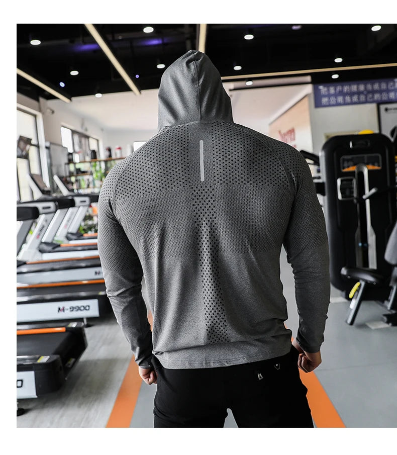 Agasalho de fitness dos homens correndo esporte hoodie ginásio corredores com capuz camisas de treino ao ar livre topos roupas moletom de treinamento muscular