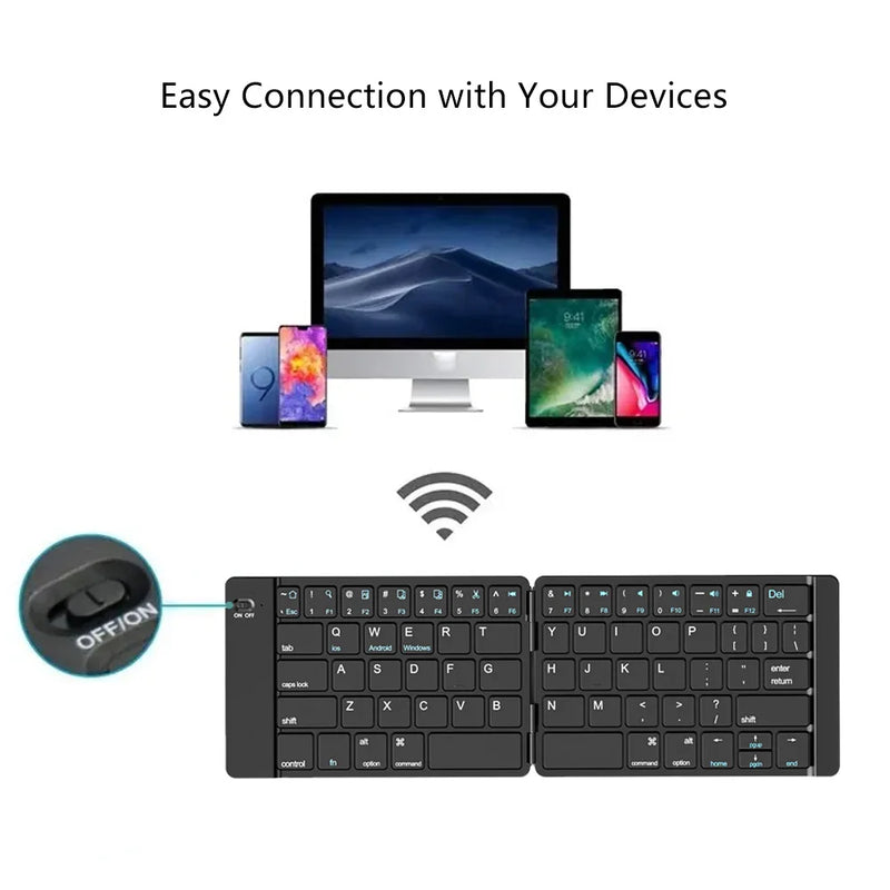 Mini teclado sem fio dobrável ultra fino portátil bluetooth teclado dobrável recarregável para windows android ios