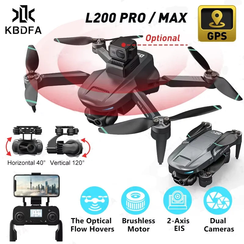 L200 PRO MAX Drone 4K Gimbal Profissional de 2 Eixos 360 °   Motor sem escova para evitar obstáculos GPS Quadcopter FPV RC Drones