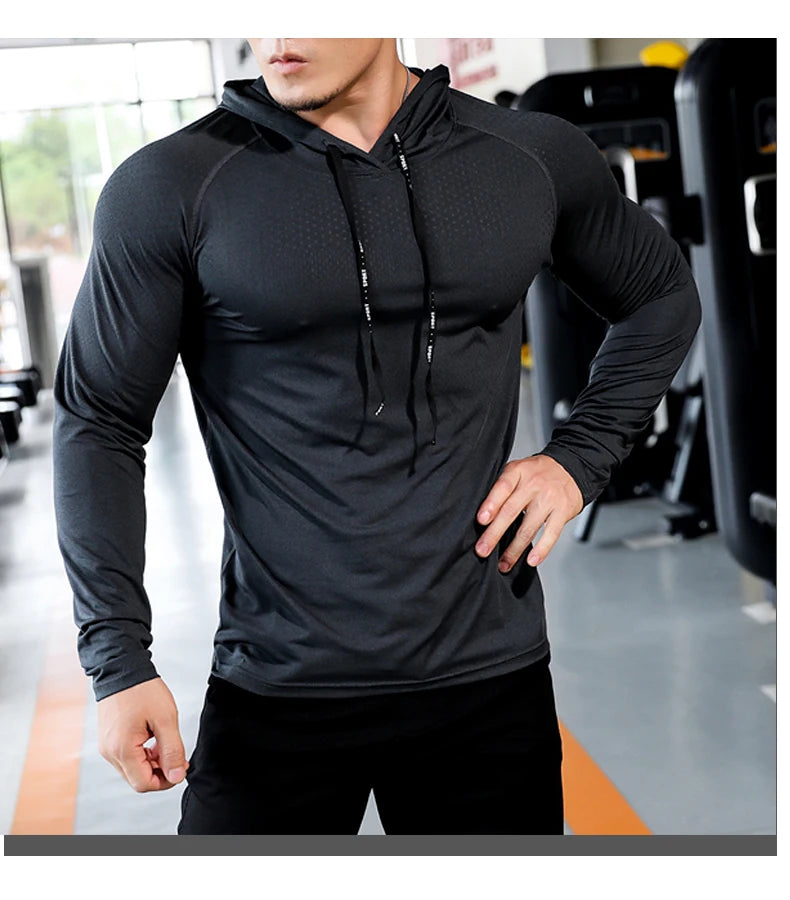 Agasalho de fitness dos homens correndo esporte hoodie ginásio corredores com capuz camisas de treino ao ar livre topos roupas moletom de treinamento muscular