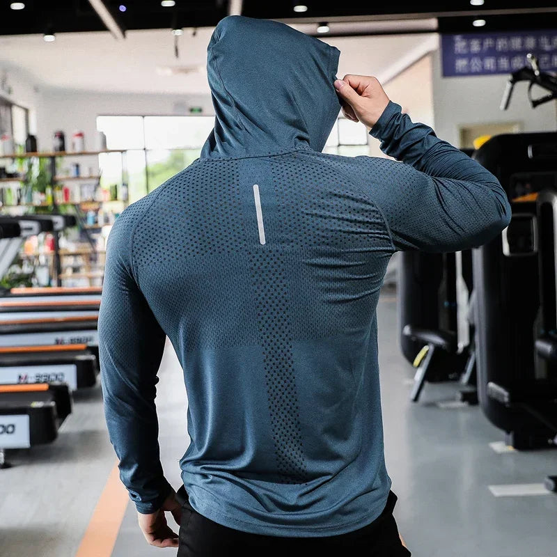 Agasalho de fitness dos homens correndo esporte hoodie ginásio corredores com capuz camisas de treino ao ar livre topos roupas moletom de treinamento muscular