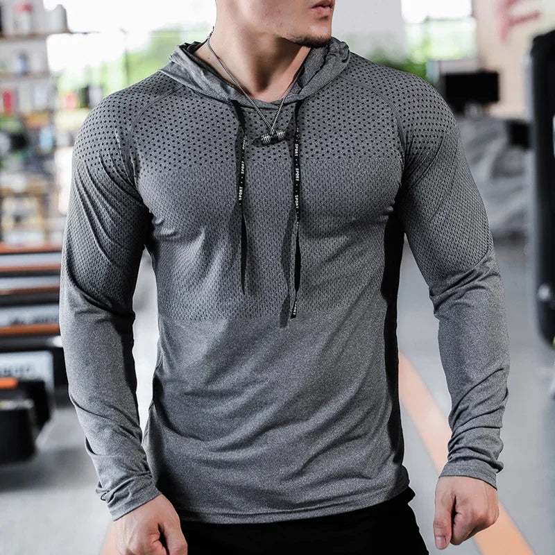 Agasalho de fitness dos homens correndo esporte hoodie ginásio corredores com capuz camisas de treino ao ar livre topos roupas moletom de treinamento muscular