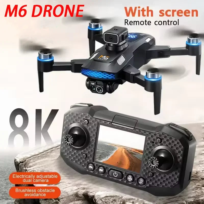 M6 drone 8k hd câmera dupla sem escova com tela fotografia aérea fluxo óptico evitar obstáculos dobrável avião rc brinquedo presente